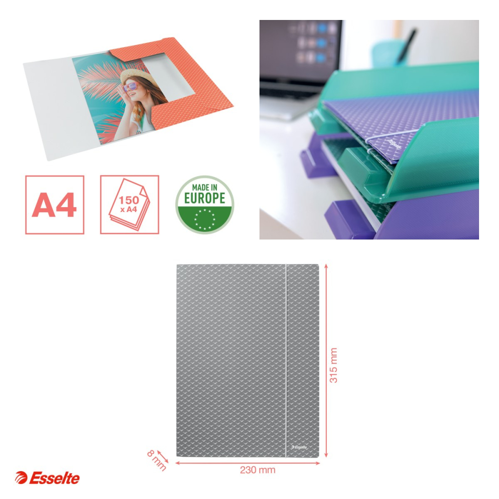 Mapa cu elastic Esselte Colour'Breeze, carton, A4, capacitate 150 coli, pentru transport, corai [4]
