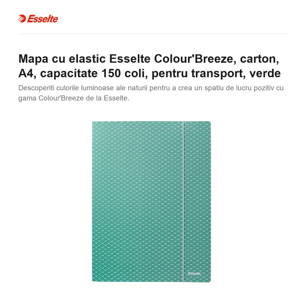 Mapa cu elastic Esselte Colour'Breeze, carton, A4, capacitate 150 coli, pentru transport, verde [2]