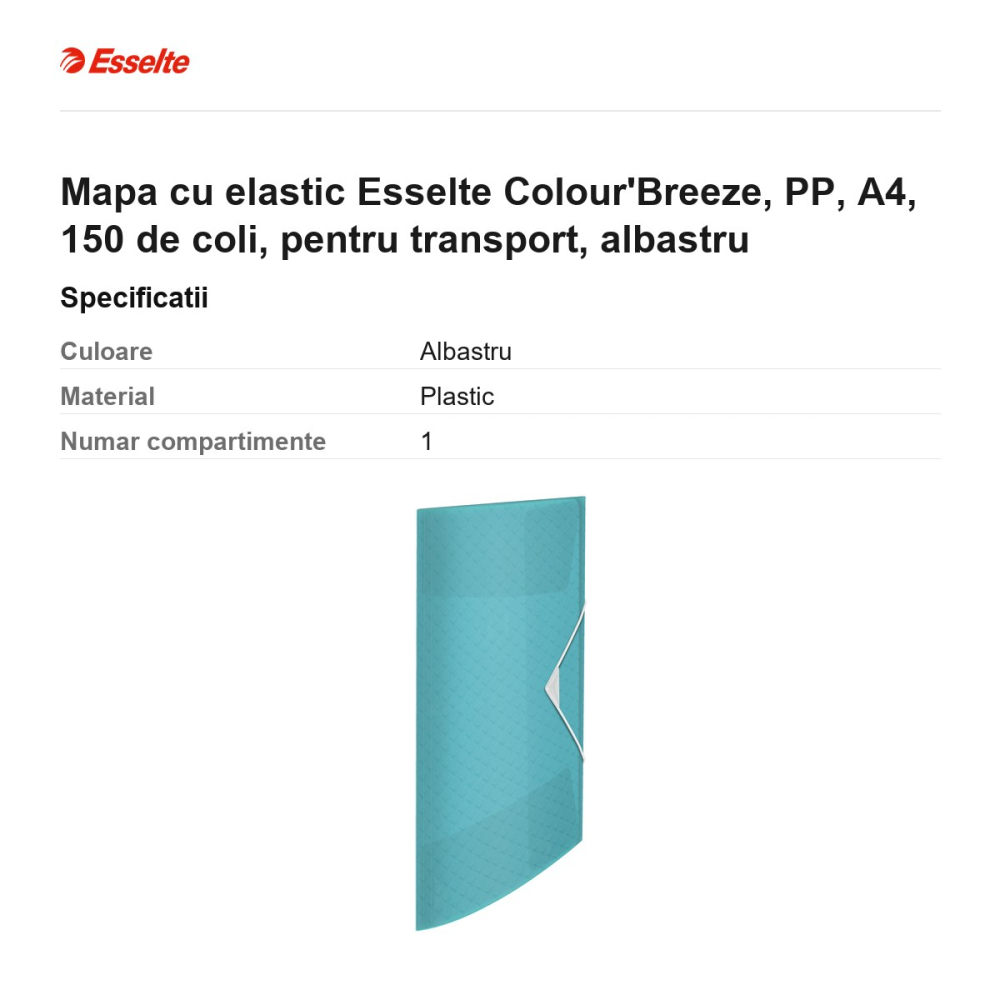 Mapa cu elastic Esselte Colour'Breeze, PP, A4, 150 de coli, pentru transport, albastru [3]