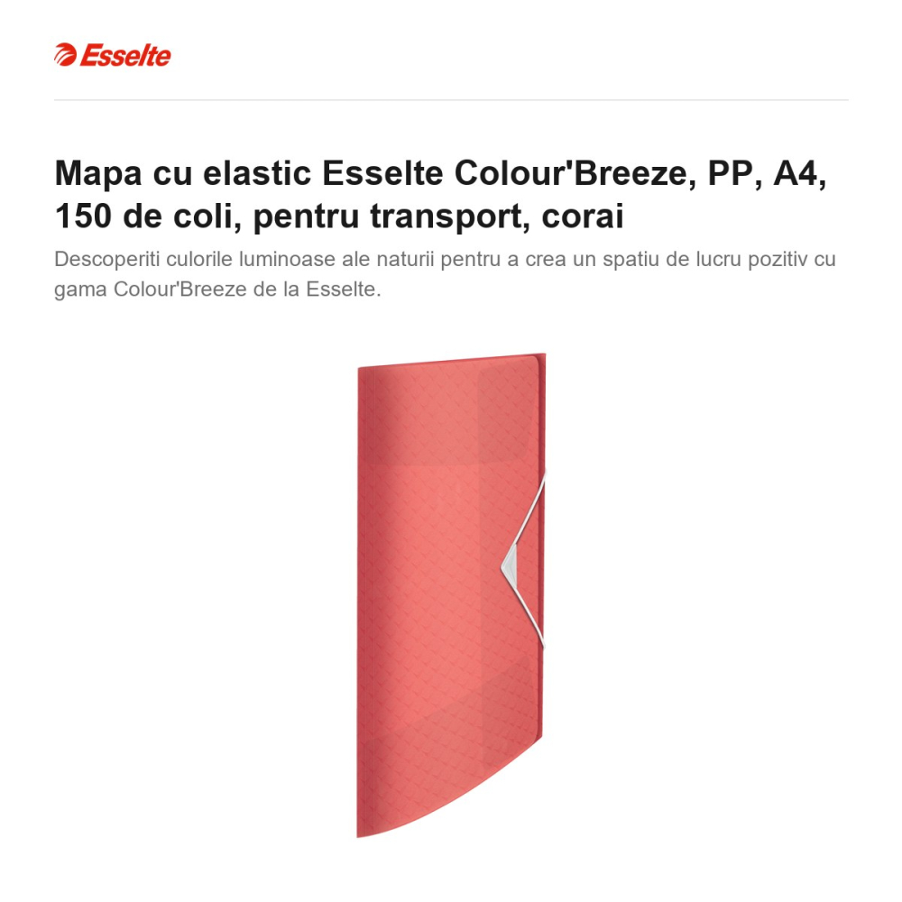 Mapa cu elastic Esselte Colour'Breeze, PP, A4, 150 de coli, pentru transport, corai [2]