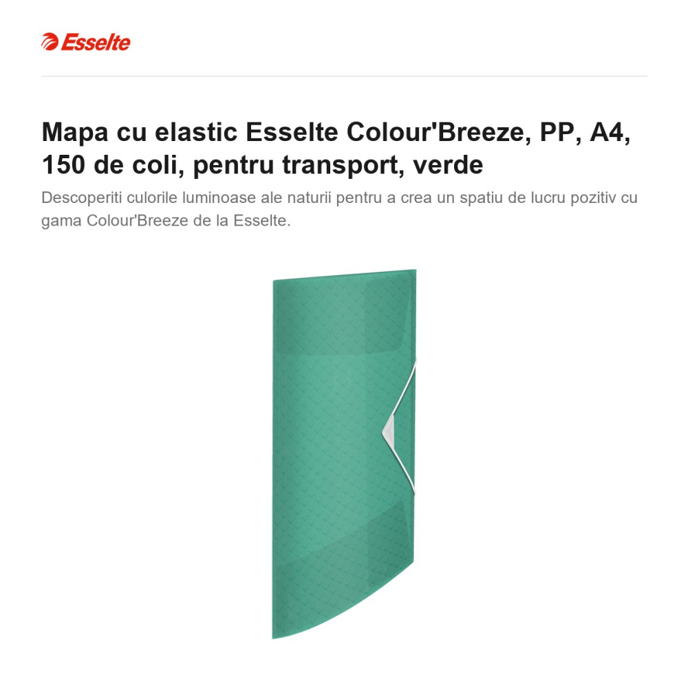 Mapa cu elastic Esselte Colour'Breeze, PP, A4, 150 de coli, pentru transport, verde [2]