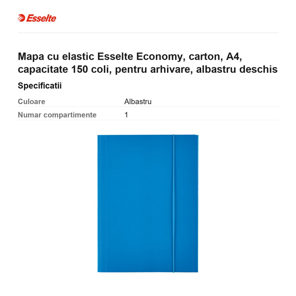 Mapa cu elastic Esselte Economy, carton, A4, capacitate 150 coli, pentru arhivare, albastru deschis [3]