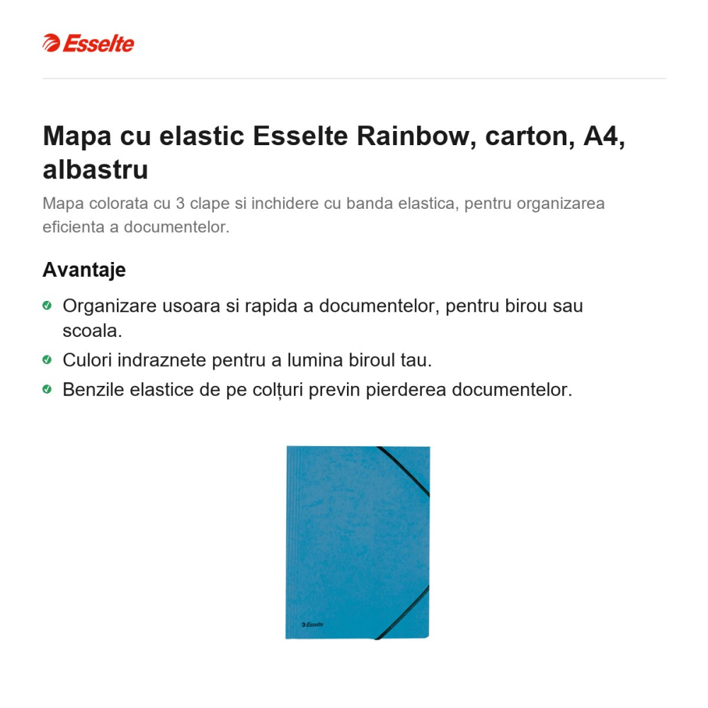 Mapa cu elastic Esselte Rainbow, carton, A4, albastru [2]