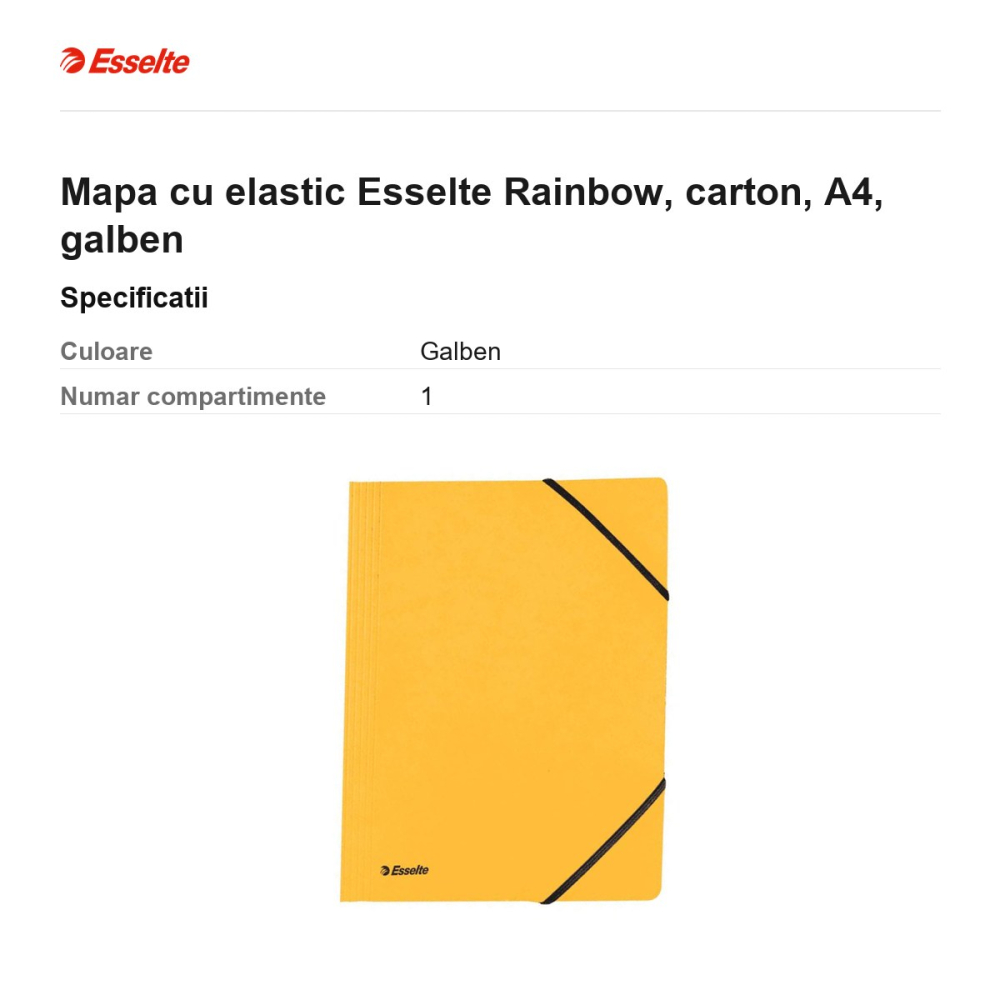 Mapa cu elastic Esselte Rainbow, carton, A4, galben [3]