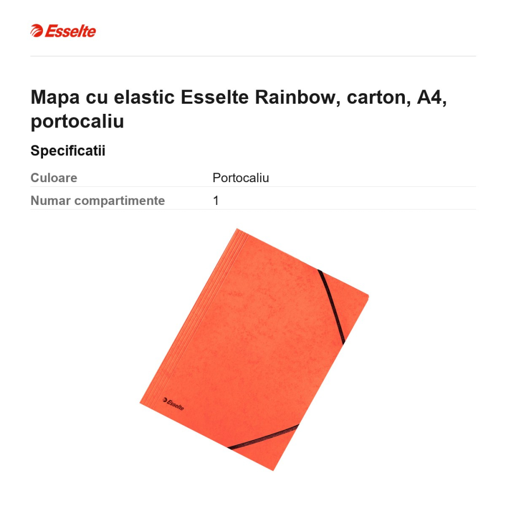 Mapa cu elastic Esselte Rainbow, carton, A4, portocaliu [3]