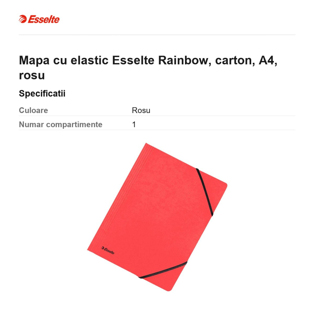 Mapa cu elastic Esselte Rainbow, carton, A4, rosu [3]