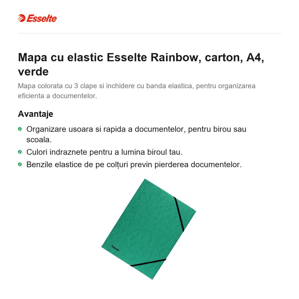 Mapa cu elastic Esselte Rainbow, carton, A4, verde [2]