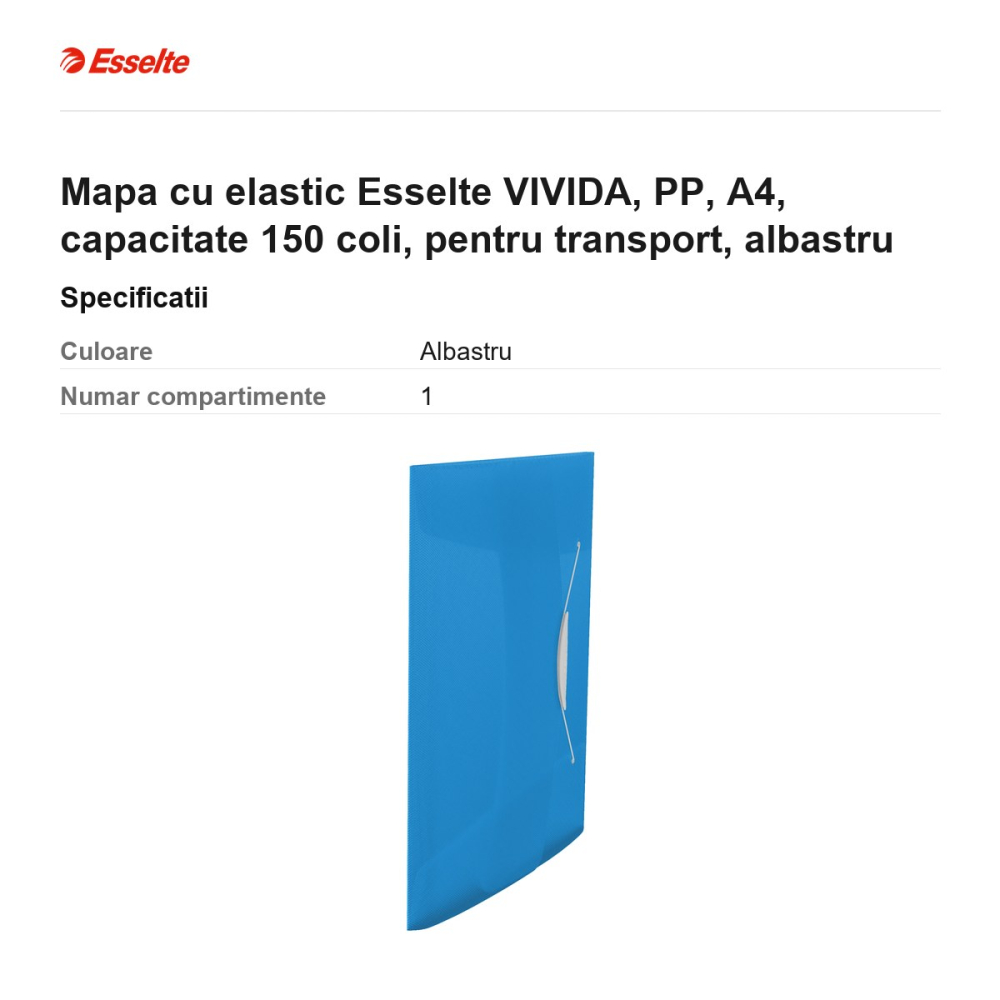 Mapa cu elastic Esselte VIVIDA, PP, A4, capacitate 150 coli, pentru transport, albastru [3]