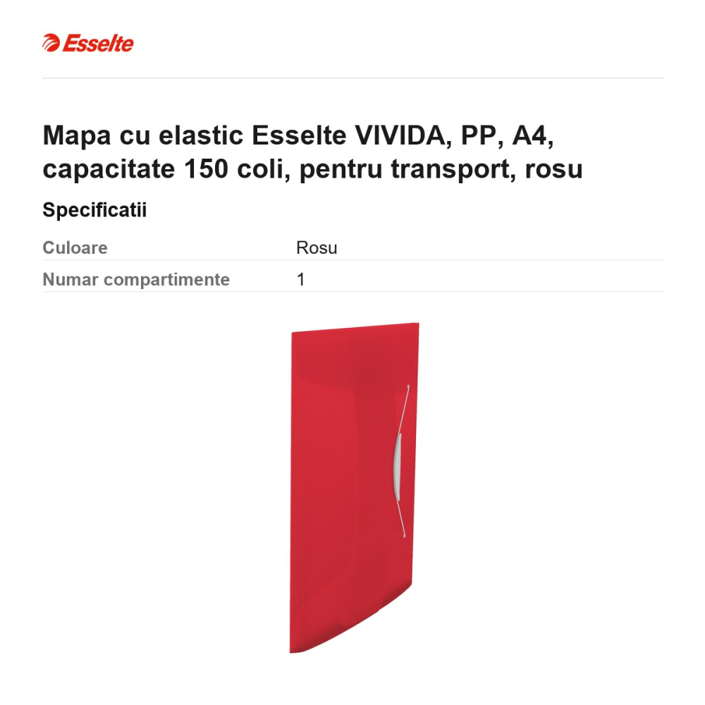 Mapa cu elastic Esselte VIVIDA, PP, A4, capacitate 150 coli, pentru transport, rosu [3]
