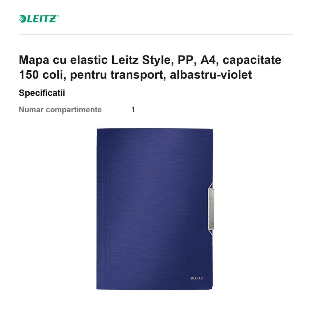 Mapa cu elastic Leitz Style, PP, A4, capacitate 150 coli, pentru transport, albastru-violet [3]
