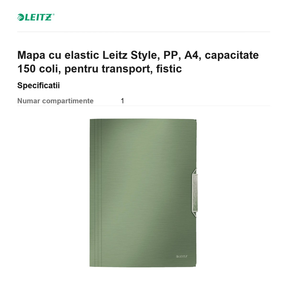 Mapa cu elastic Leitz Style, PP, A4, capacitate 150 coli, pentru transport, fistic [3]