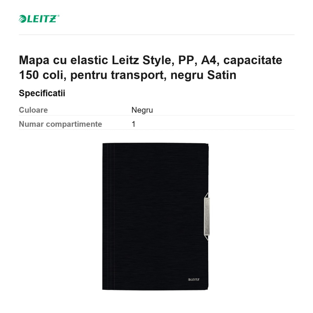 Mapa cu elastic Leitz Style, PP, A4, capacitate 150 coli, pentru transport, negru Satin [3]
