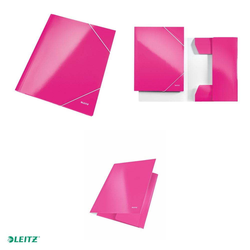 Mapa cu elastic Leitz WOW, carton laminat, A4, capacitate 250 coli, pentru transport, roz [4]