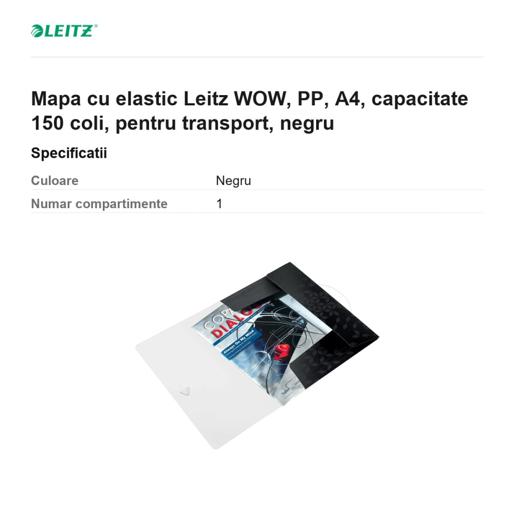 Mapa cu elastic Leitz WOW, PP, A4, capacitate 150 coli, pentru transport, negru [3]