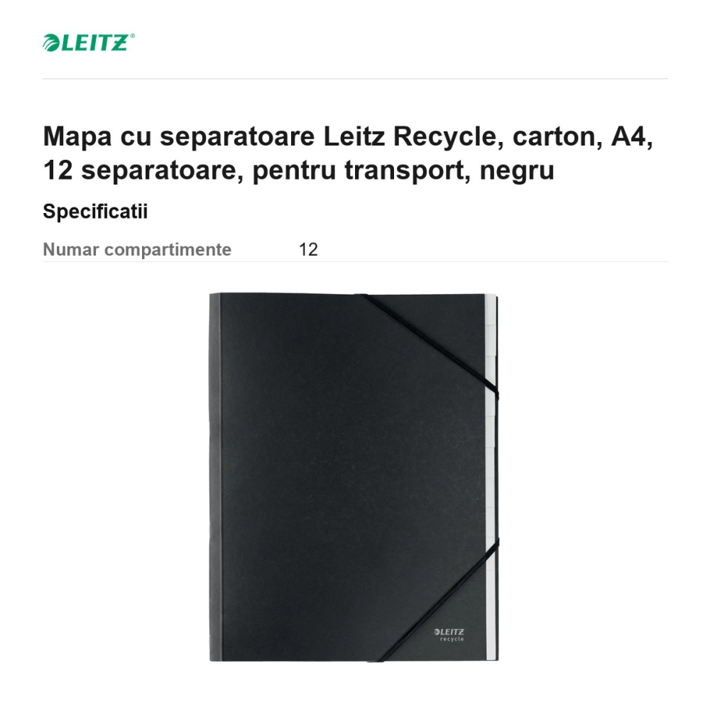 Mapa cu separatoare Leitz Recycle, carton, A4, 12 separatoare, pentru transport, negru [3]