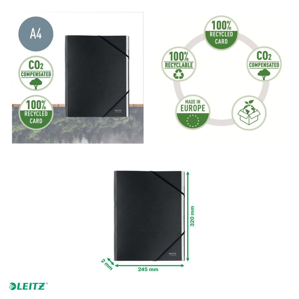Mapa cu separatoare Leitz Recycle, carton, A4, 6 separatoare, pentru transport, negru [6]