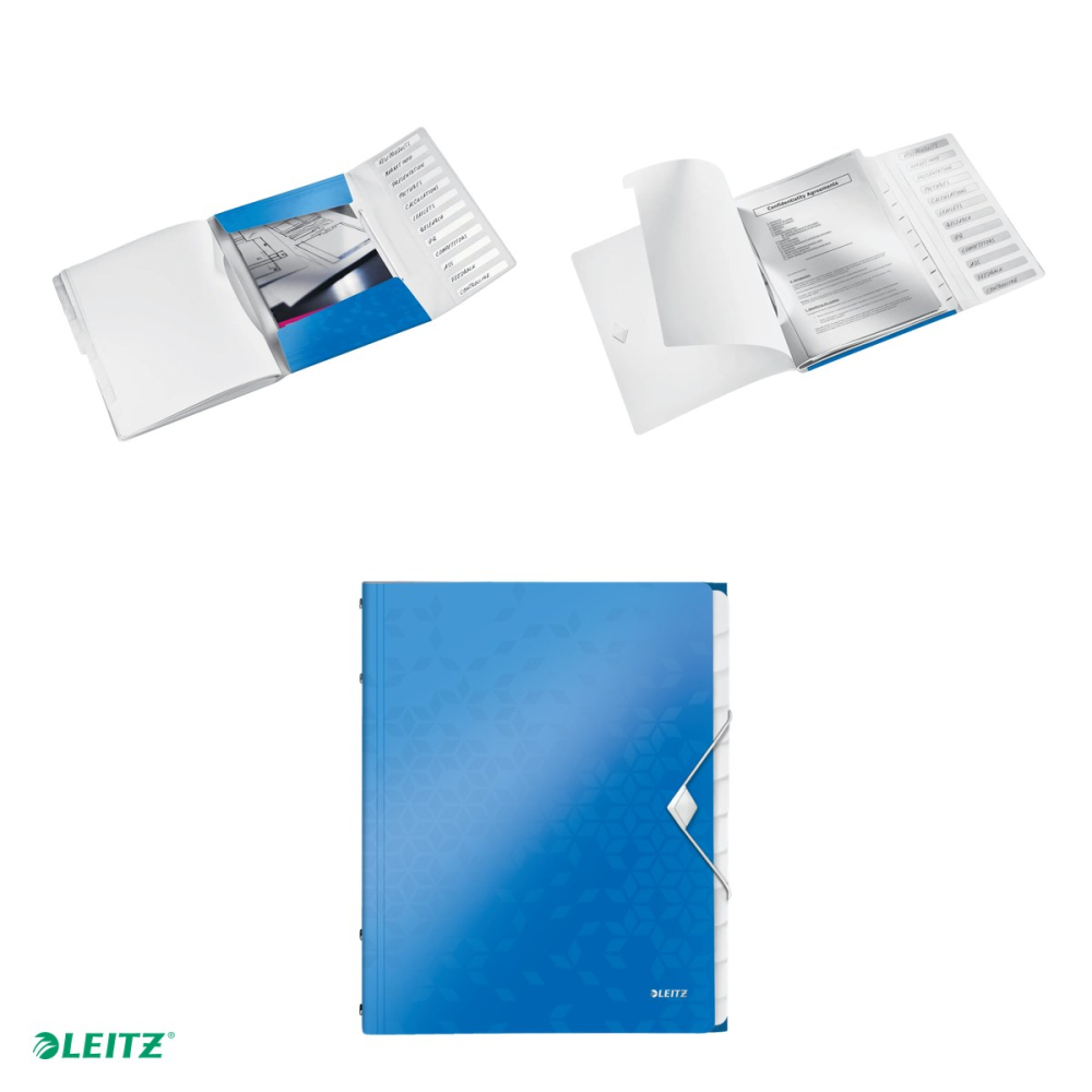 Mapa cu separatoare Leitz WOW, PP, A4, 12 separatoare, capacitate 200 coli, pentru transport, albastru [4]