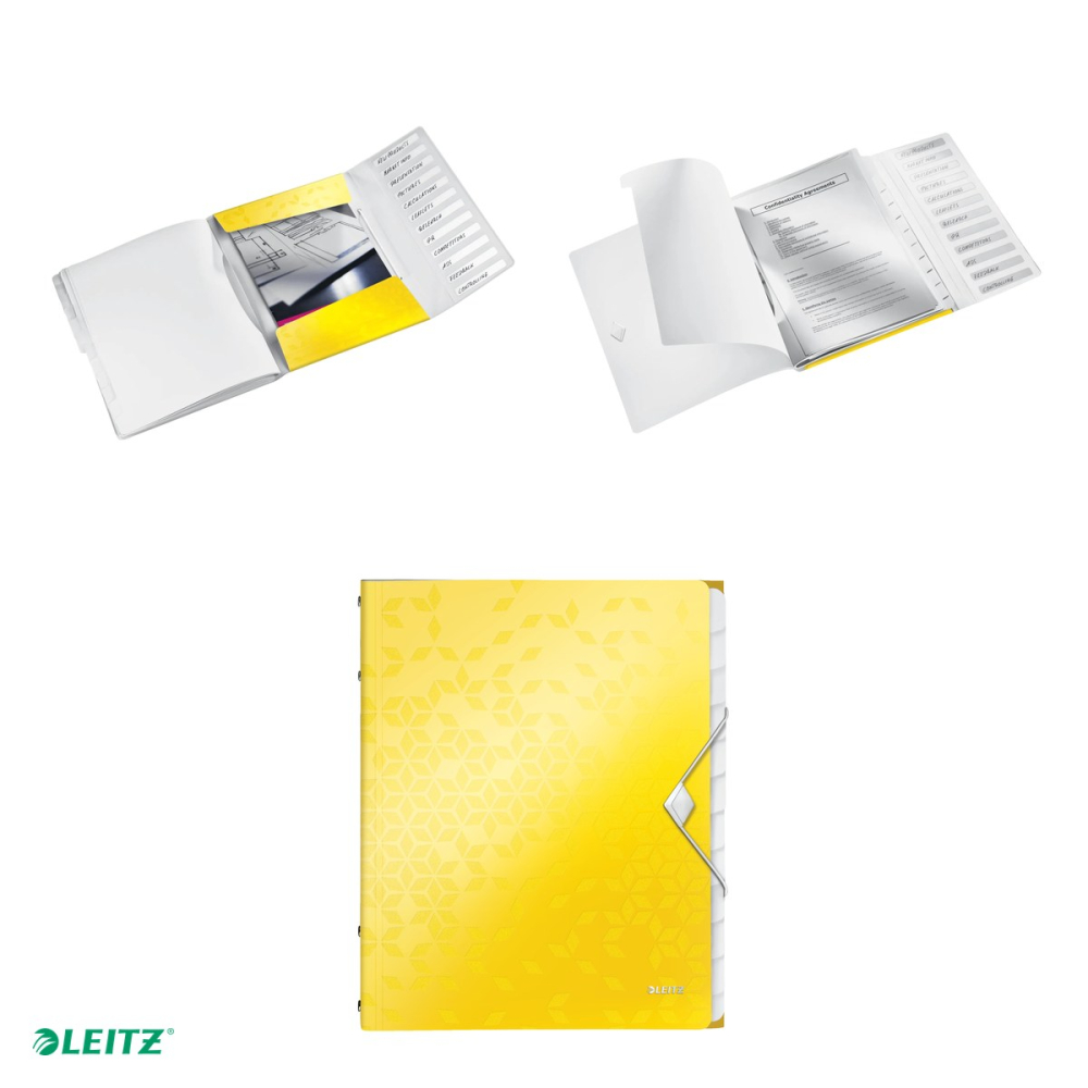 Mapa cu separatoare Leitz WOW, PP, A4, 12 separatoare, capacitate 200 coli, pentru transport, galben [4]