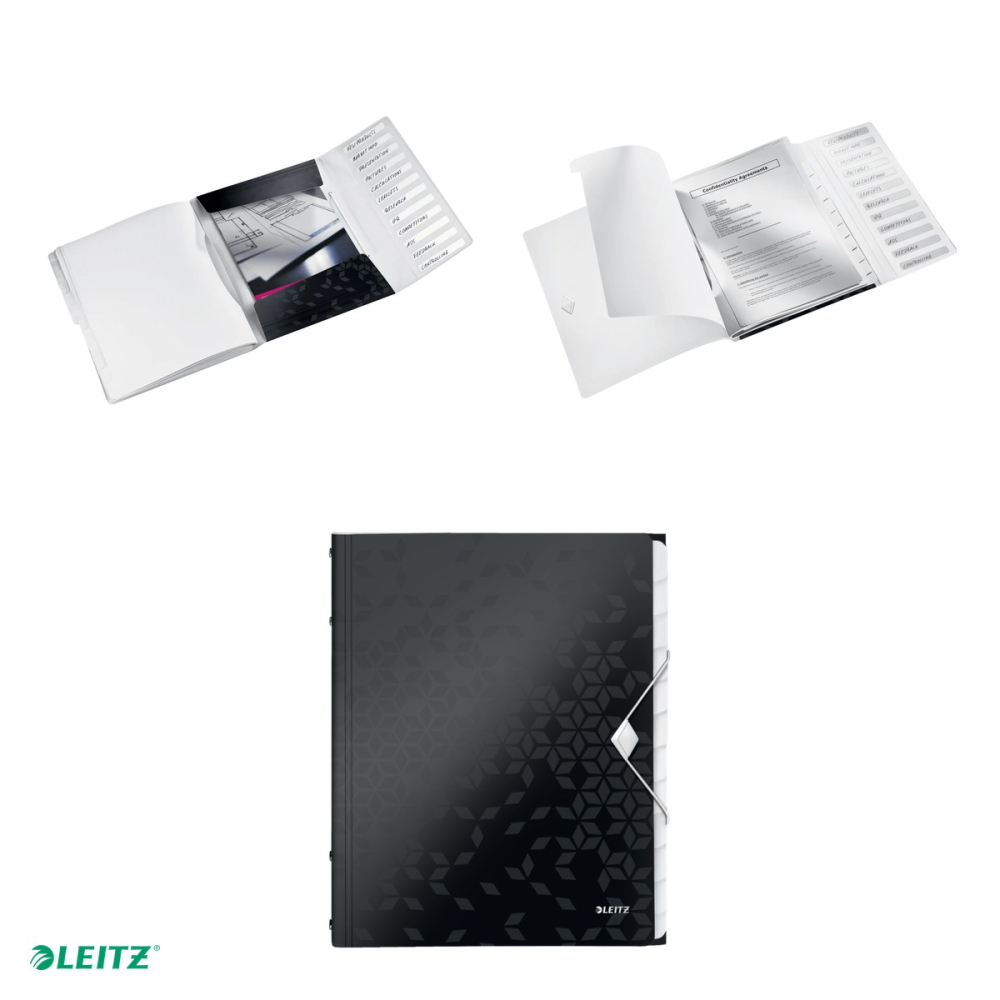 Mapa cu separatoare Leitz WOW, PP, A4, 12 separatoare, capacitate 200 coli, pentru transport, negru [4]