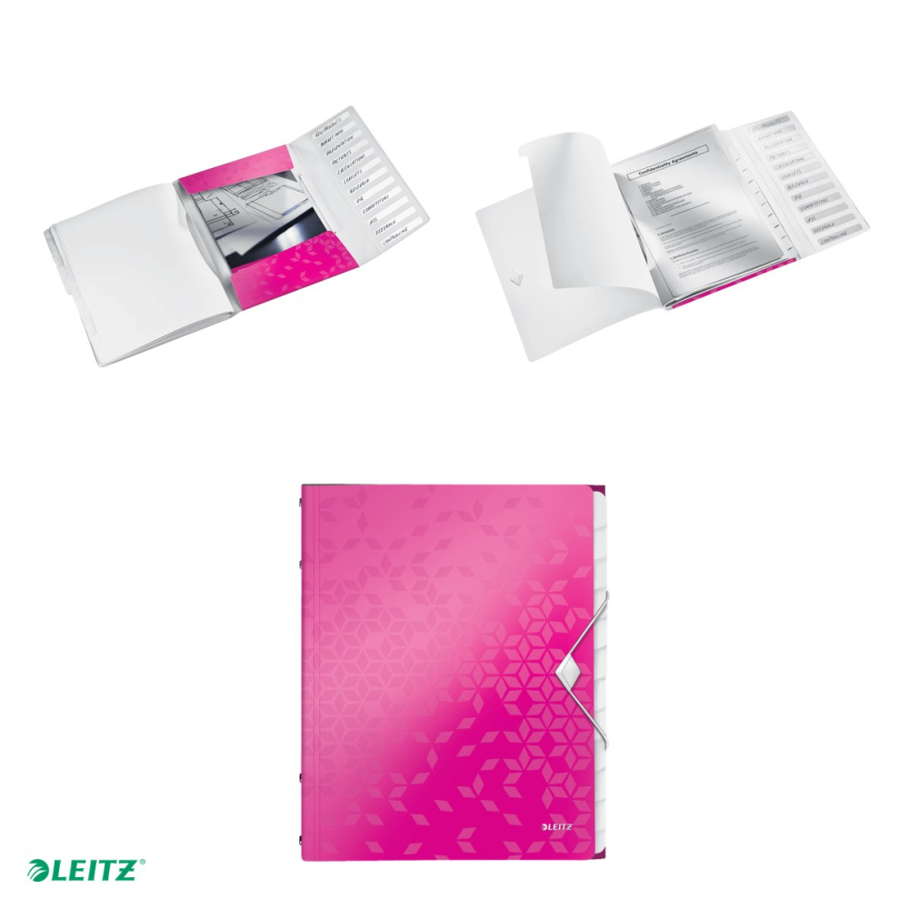 Mapa cu separatoare Leitz WOW, PP, A4, 12 separatoare, capacitate 200 coli, pentru transport, roz [4]
