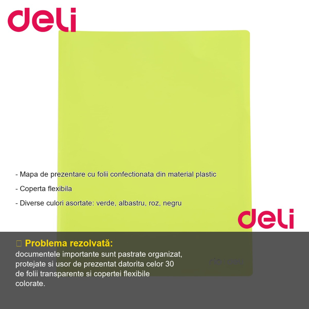 Mapa de prezentare Deli, 30 folii, coperta flexibila, culori neon, pentru documente si prezentari [2]