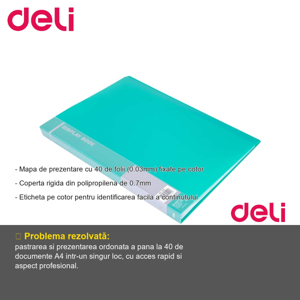 Mapa de prezentare Deli, 40 folii, coperta rigida din polipropilena, culori asortate, pentru documente A4 [2]