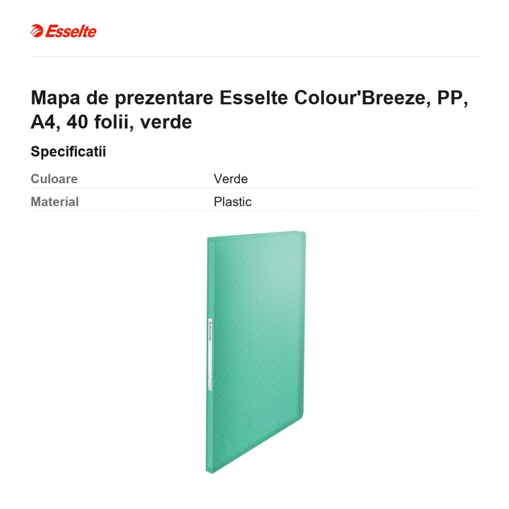 Mapa de prezentare Esselte Colour'Breeze, PP, A4, 40 folii, verde [3]