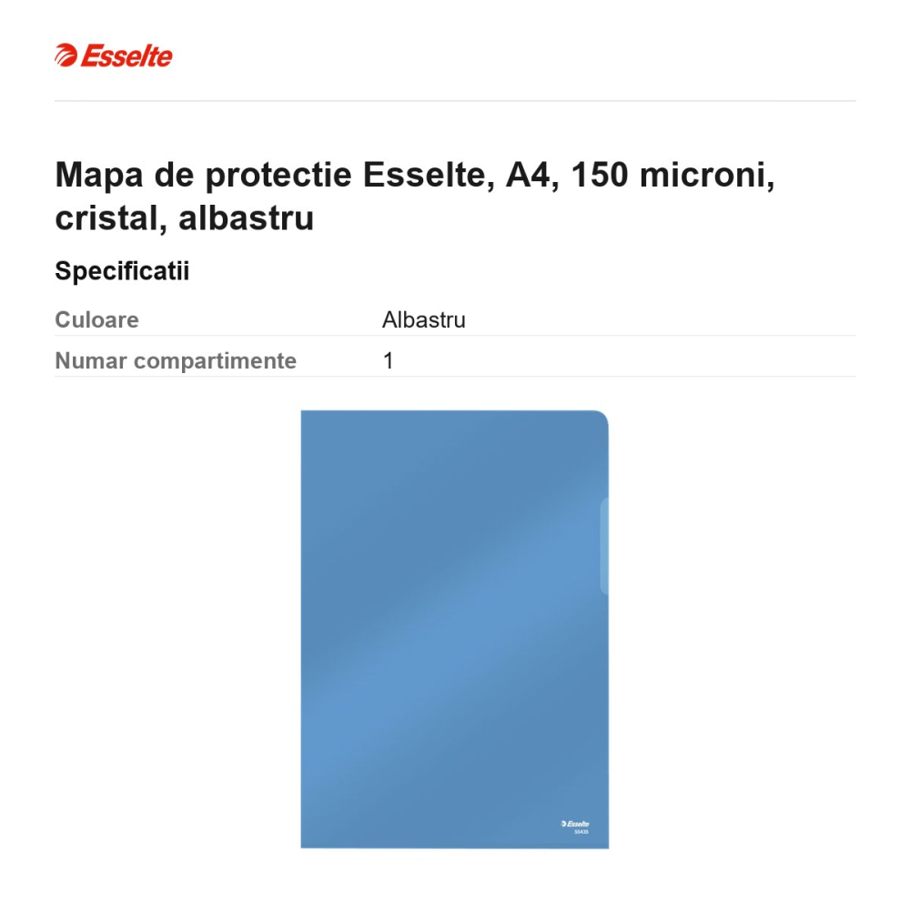 Mapa de protectie Esselte, A4, 150 microni, cristal, albastru [3]