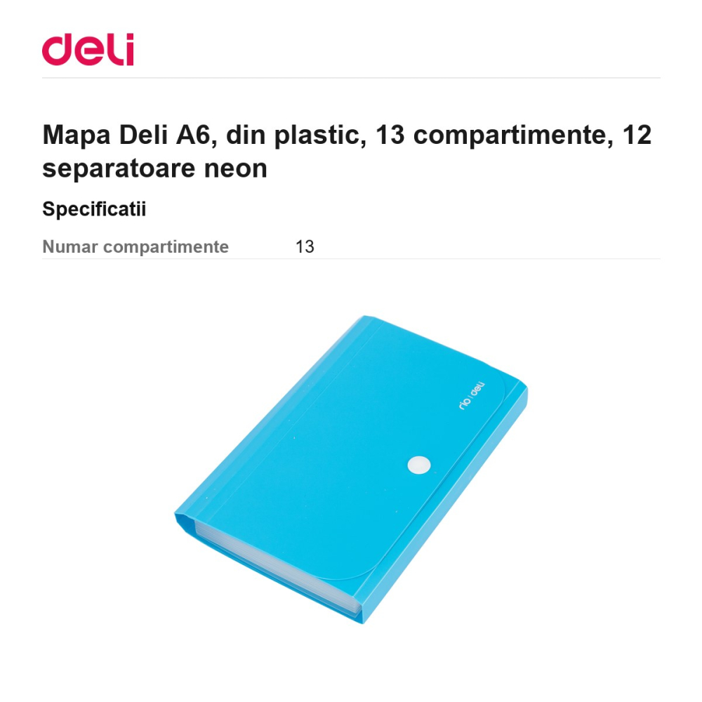 Mapa Deli A6, din plastic, 13 compartimente, 12 separatoare neon [3]