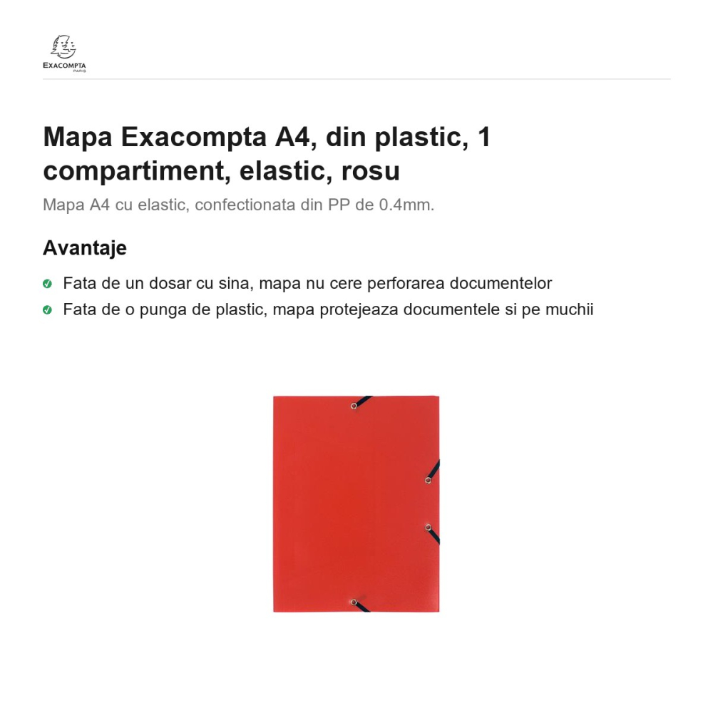 Mapa Exacompta A4, din plastic, 1 compartiment, elastic, rosu [2]