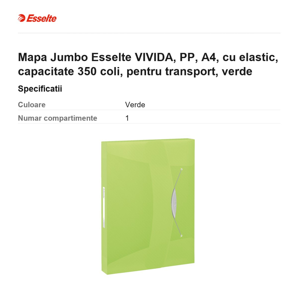 Mapa Jumbo Esselte VIVIDA, PP, A4, cu elastic, capacitate 350 coli, pentru transport, verde [3]