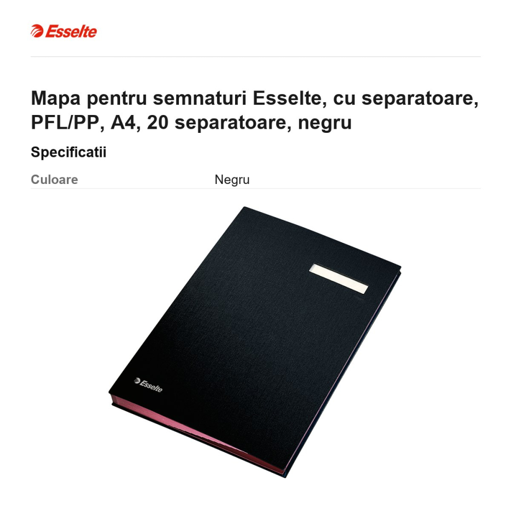 Mapa pentru semnaturi Esselte, cu separatoare, PFL/PP, A4, 20 separatoare, negru [3]