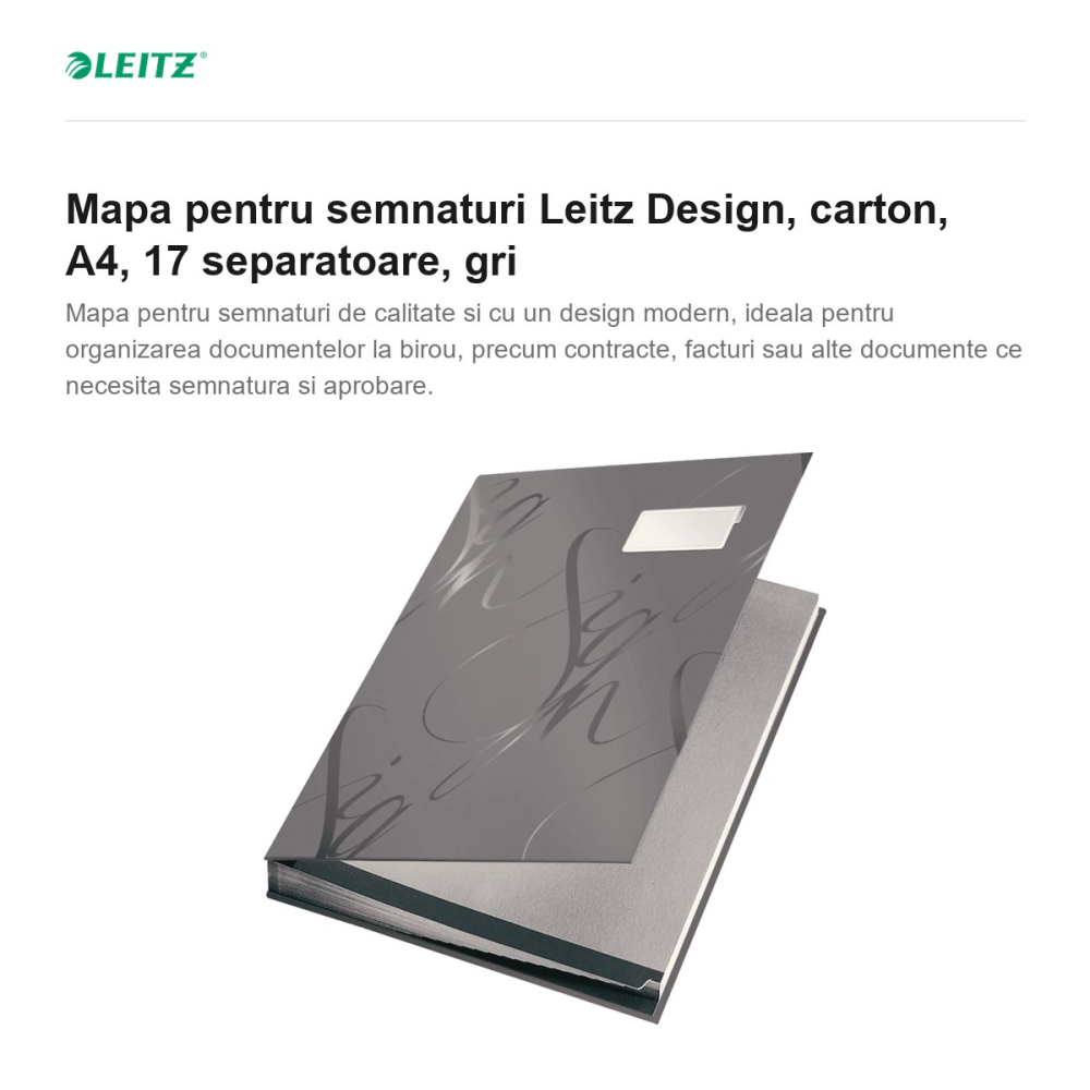 Mapa pentru semnaturi Leitz Design, carton, A4, 17 separatoare, gri [2]