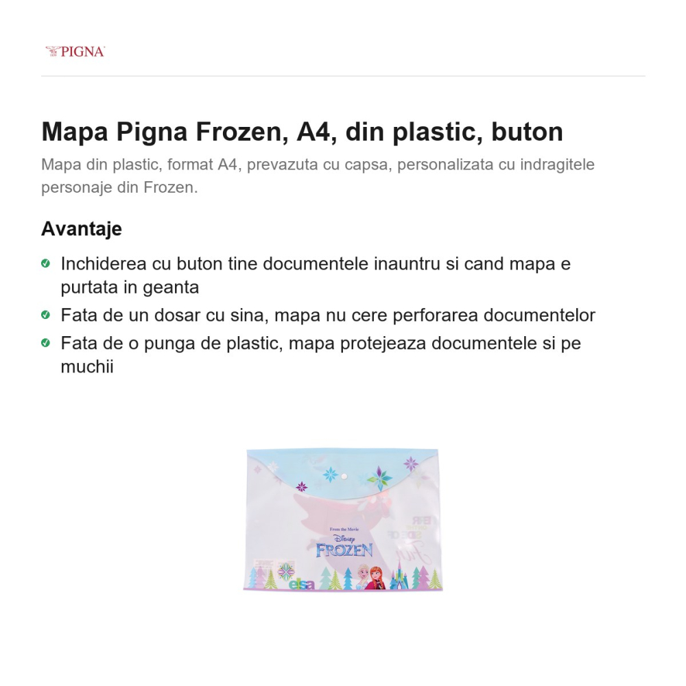 Mapa Pigna Frozen, A4, din plastic, buton [2]