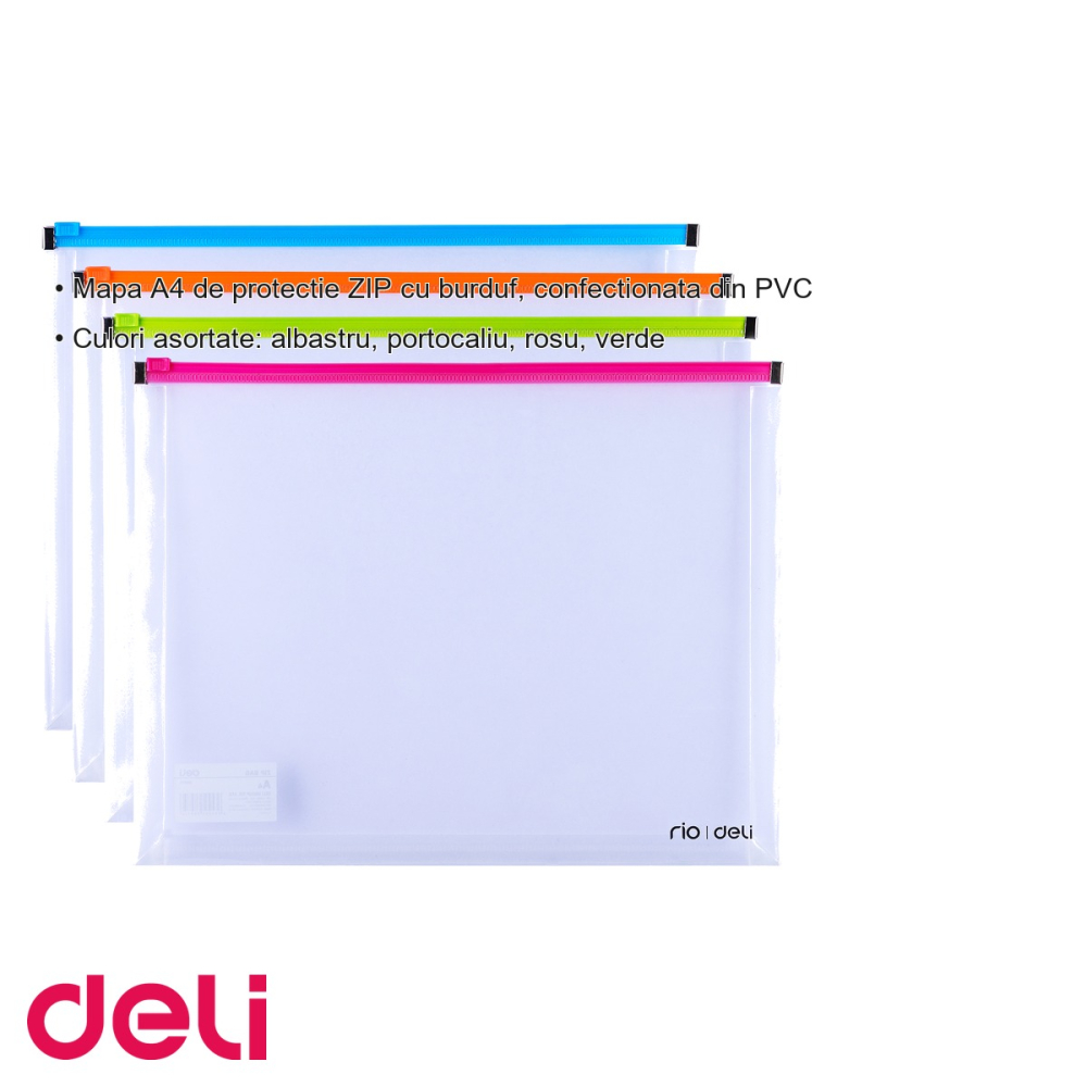 Mapa plastic A4 cu fermoar si burduf Deli, protectie documente, pentru birou si scoala [3]