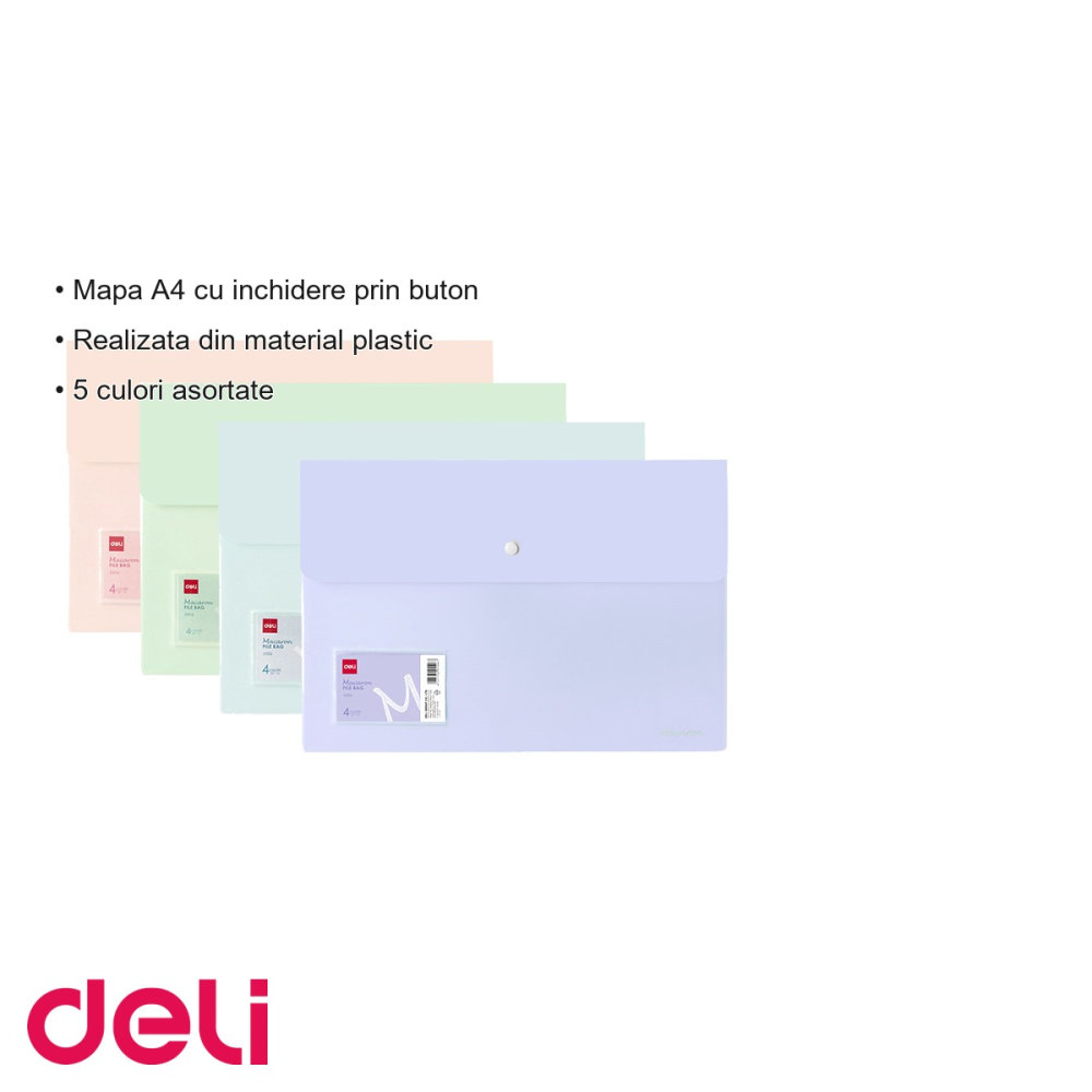 Mapa plastic A4 Deli, culori macaron, cu buton si buzunar exterior, pentru organizare documente [3]
