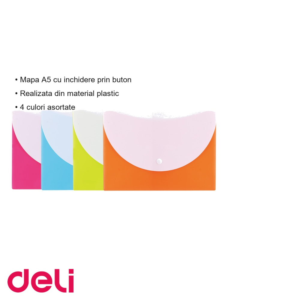 Mapa plastic A5 cu buton Deli, culori neon asortate, pentru organizarea documentelor [3]