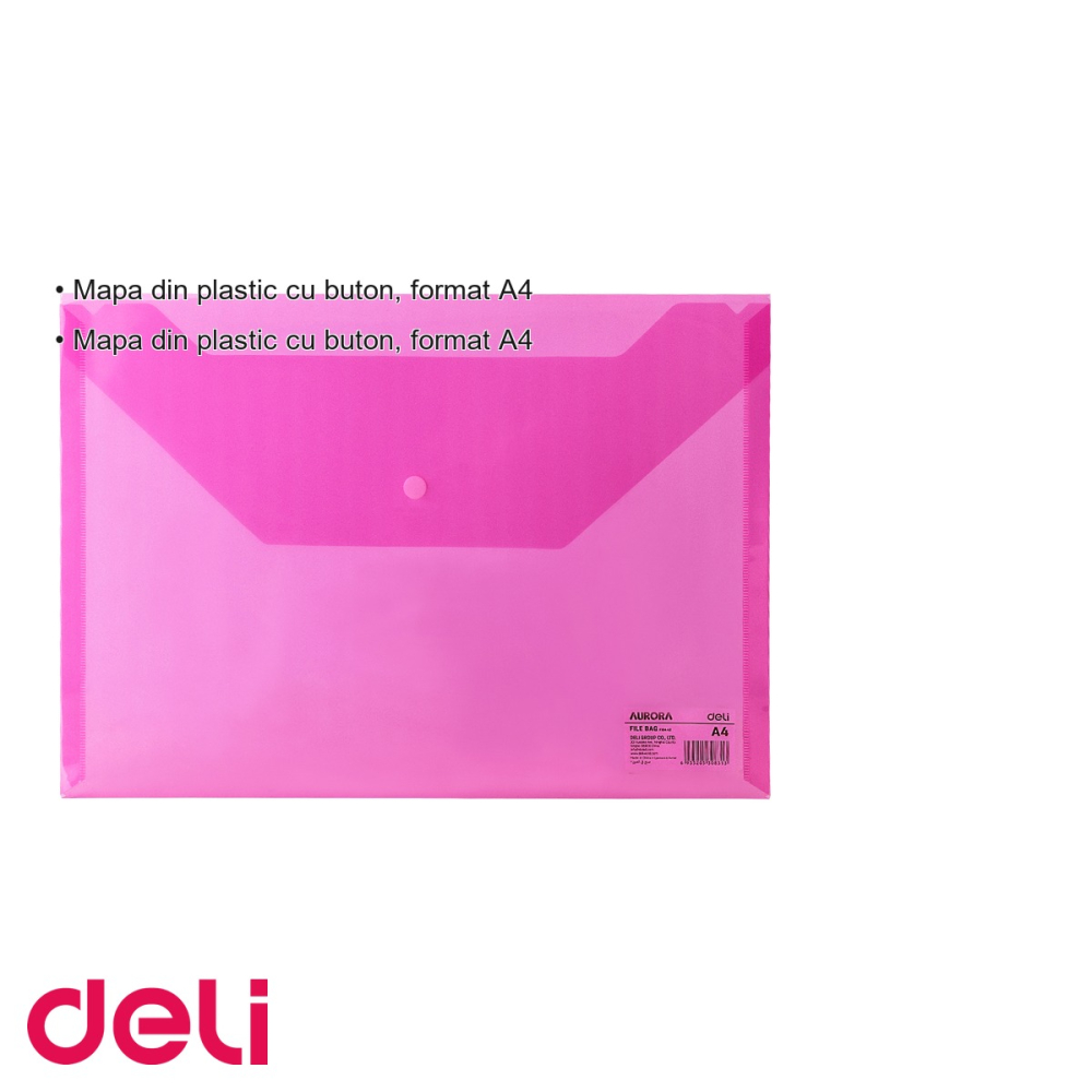 Mapa plastic cu buton Deli, format A4, rosie, pentru organizarea documentelor la birou [3]