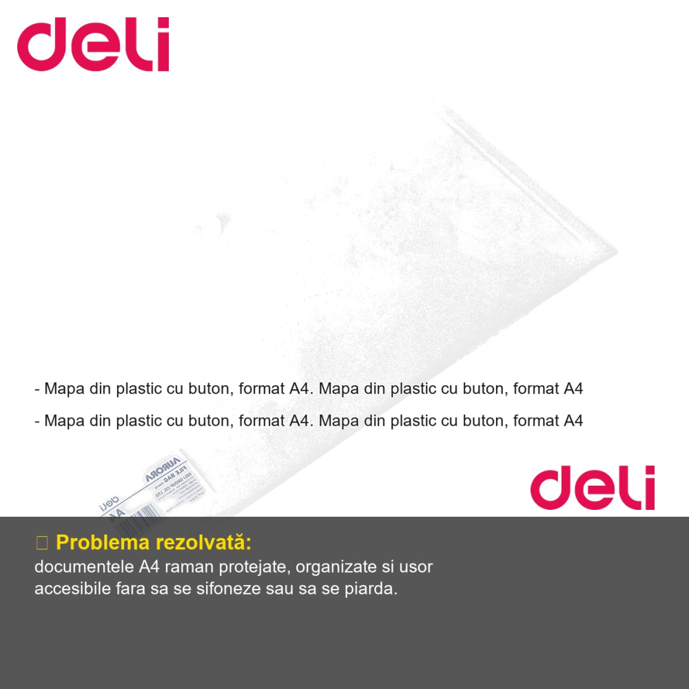 Mapa plastic cu buton Deli, format A4, transparenta, pentru organizare documente [2]