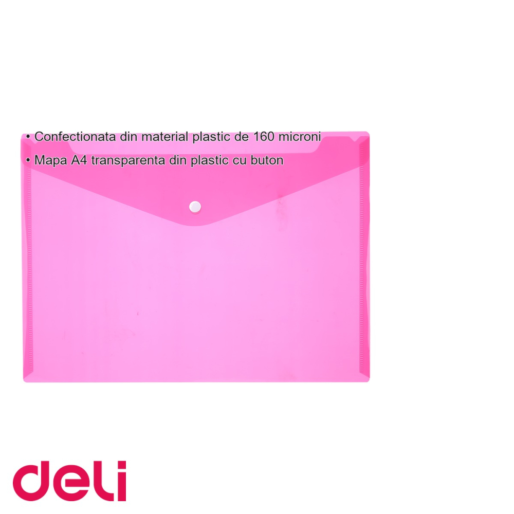 Mapa plastic cu buton Deli, format A4, transparenta rosie, pentru organizarea documentelor [3]