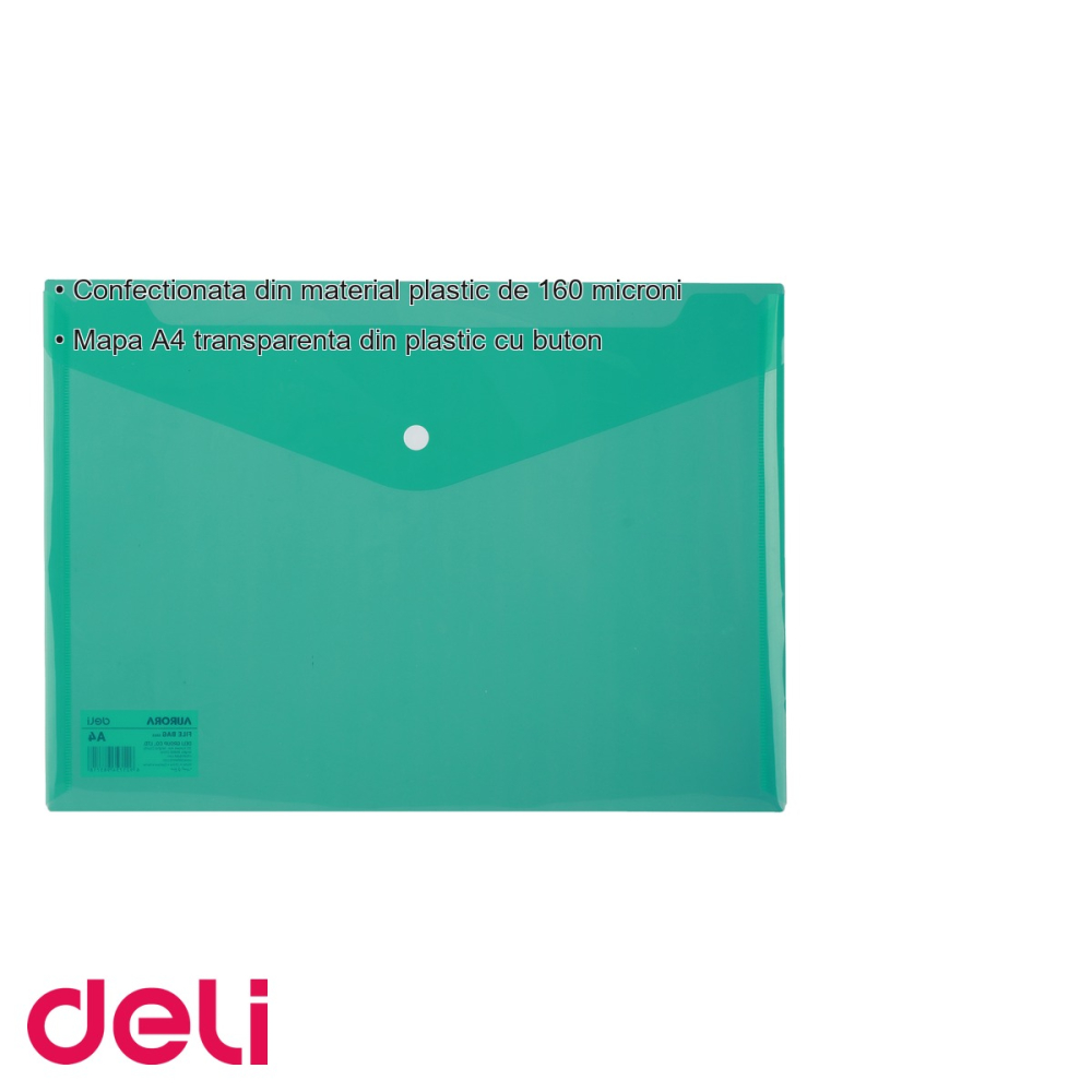 Mapa plastic cu buton Deli, format A4, transparenta, verde, pentru organizare documente [3]