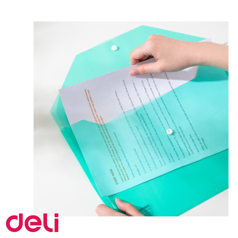 Mapa plastic cu buton Deli, format A4, verde, pentru organizarea documentelor [5]