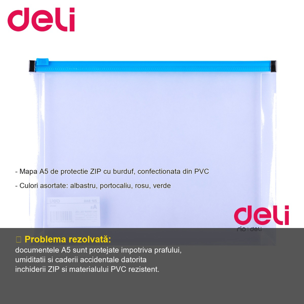 Mapa protectie zip A5 cu burduf Deli, din PVC, pentru organizarea documentelor [2]