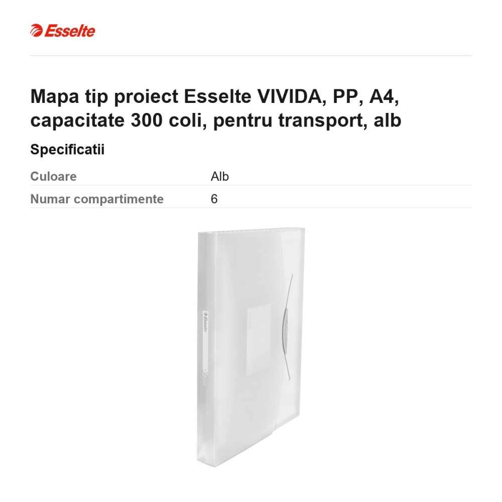 Mapa tip proiect Esselte VIVIDA, PP, A4, capacitate 300 coli, pentru transport, alb [3]