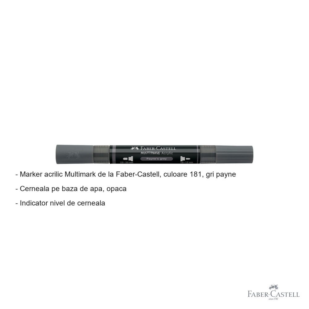 Marker acrilic Faber-Castell Multimark, culoare 181 gri Payne, varf dublu, pentru suprafete multiple [2]