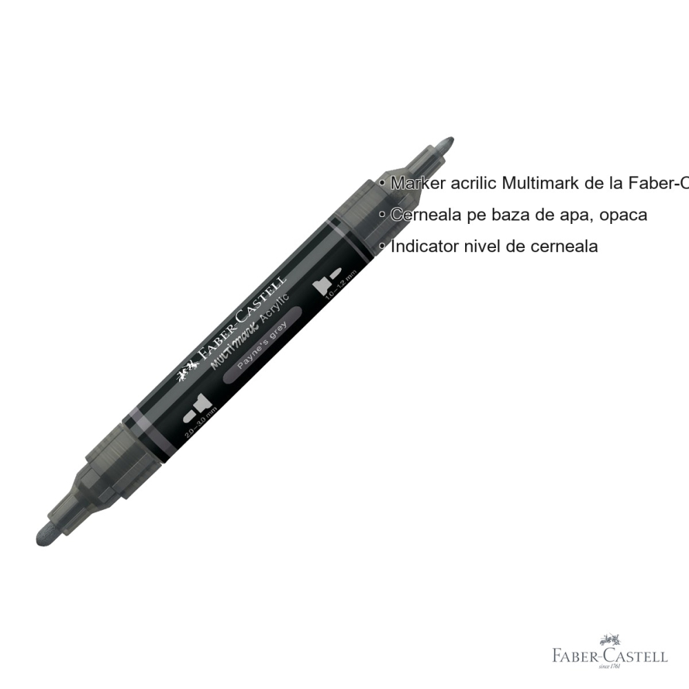 Marker acrilic Faber-Castell Multimark, culoare 181 gri Payne, varf dublu, pentru suprafete multiple [3]