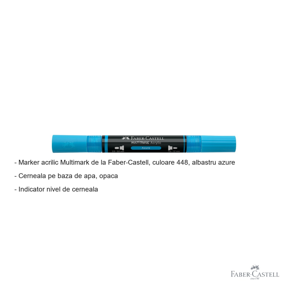 Marker acrilic Faber-Castell Multimark, culoare 448 albastru azure, varf dublu, pentru diverse suprafete [2]