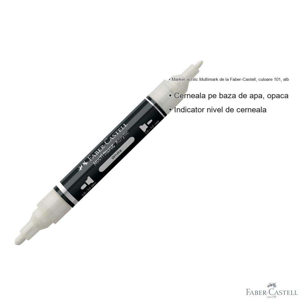 Marker acrilic Faber-Castell Multimark, culoare alba 101, varf dublu, pentru desen si decoratiuni [3]
