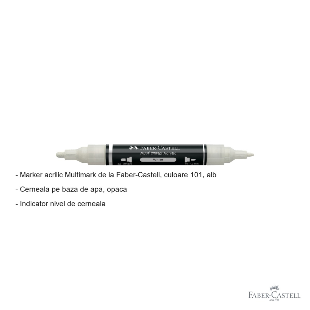 Marker acrilic Faber-Castell Multimark, culoare alba 101, varf dublu, pentru desen si decoratiuni [2]