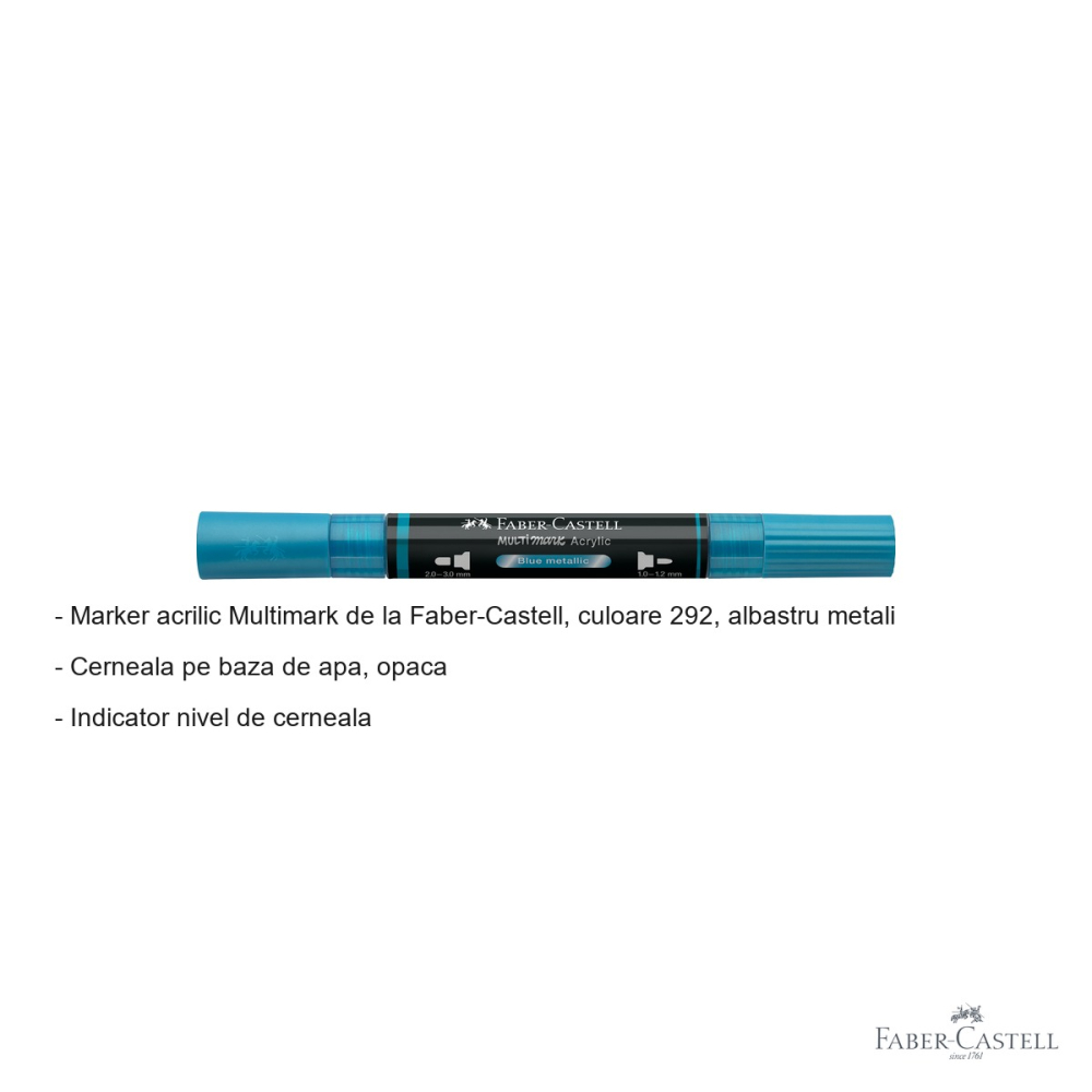 Marker acrilic Faber-Castell Multimark, culoare albastru metalizat 292, varf dublu, pentru suprafete multiple [2]